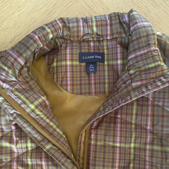Lands' End Plaid Puffer Jacket - Brown and Green - Picture 5 of 8